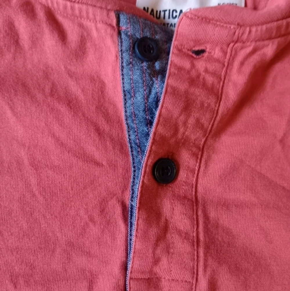 Size Large Nautica Henley 2 Button Shirt Orange - Picture 3 of 6